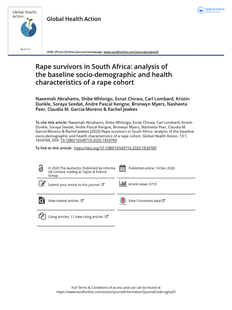 Rape Survivors' Health in South Africa | PDF | Rape | Violence