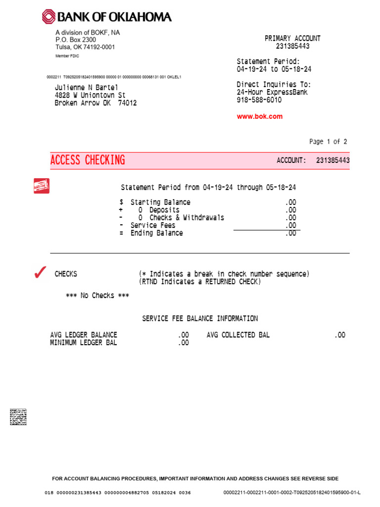 Bank of Oklahoma Account Statement | PDF | Banks | Receipt