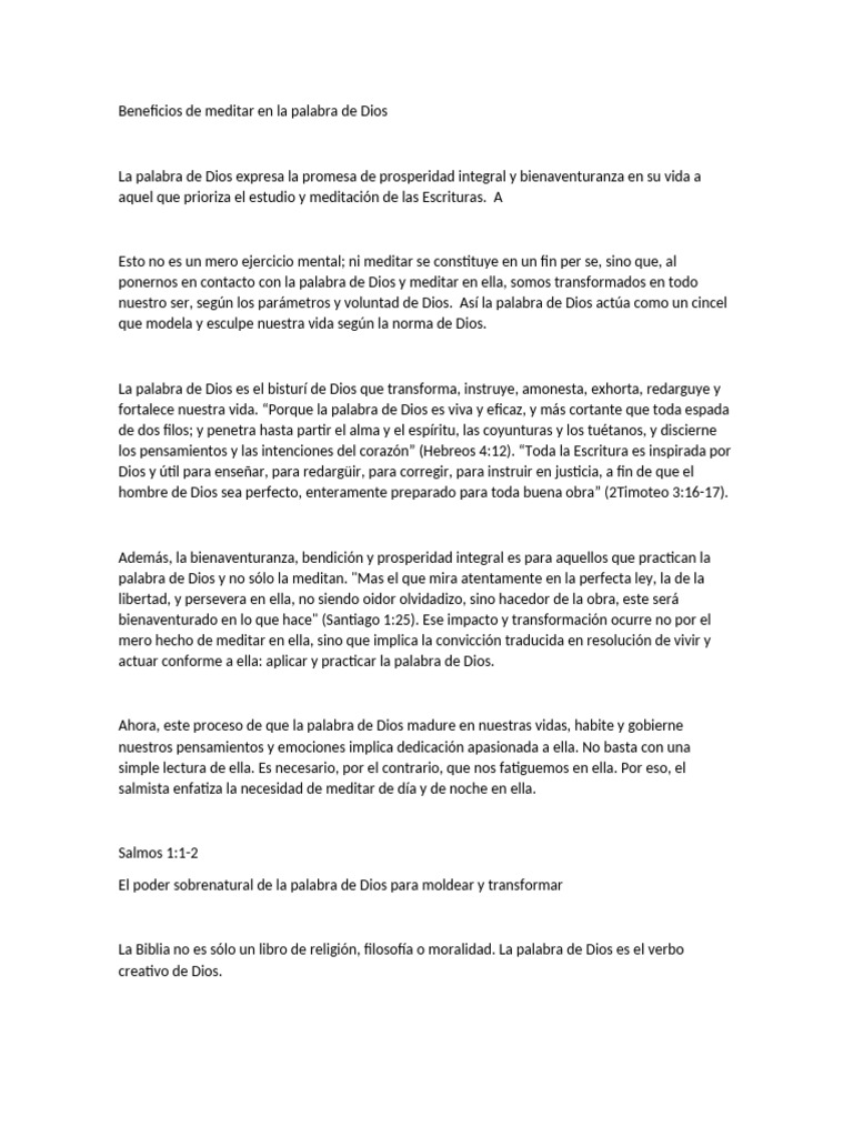 Beneficios de meditar en la palabra de Dios | PDF | Biblia | Dios