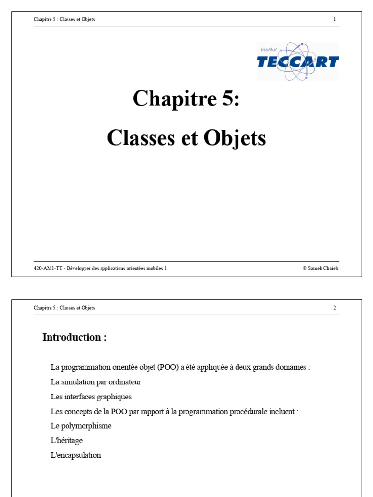 Introduction aux Classes et Objets en POO | PDF | Classe (informatique ...