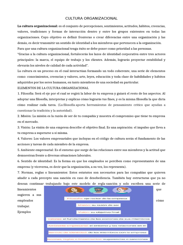 Elementos y beneficios de la cultura organizacional | PDF | Cultura ...