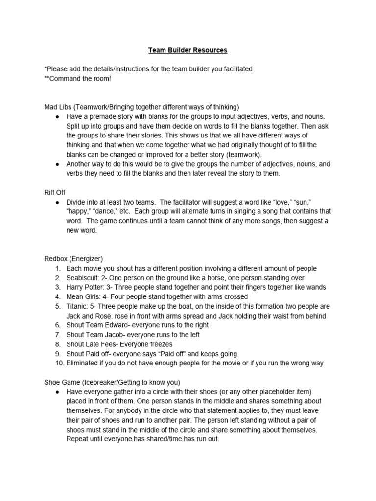 Mad Libs Team Building Activities | PDF | Linguistics