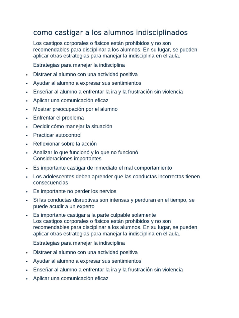 Como Castigar A Los Alumnos Indisciplinados | PDF