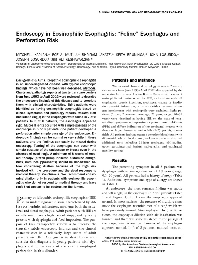 Feline Esophagus in Eosinophilic Esophagitis | PDF | Esophagus ...