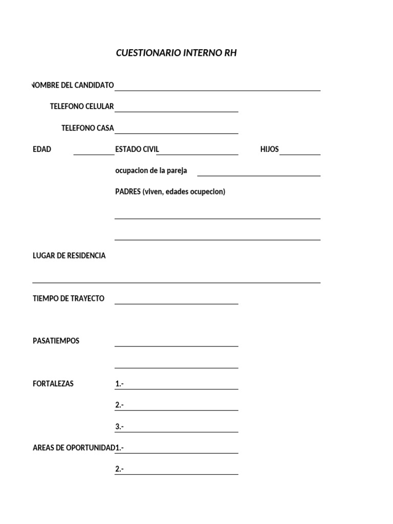 Cuestionario Interno de Recursos Humanos | PDF