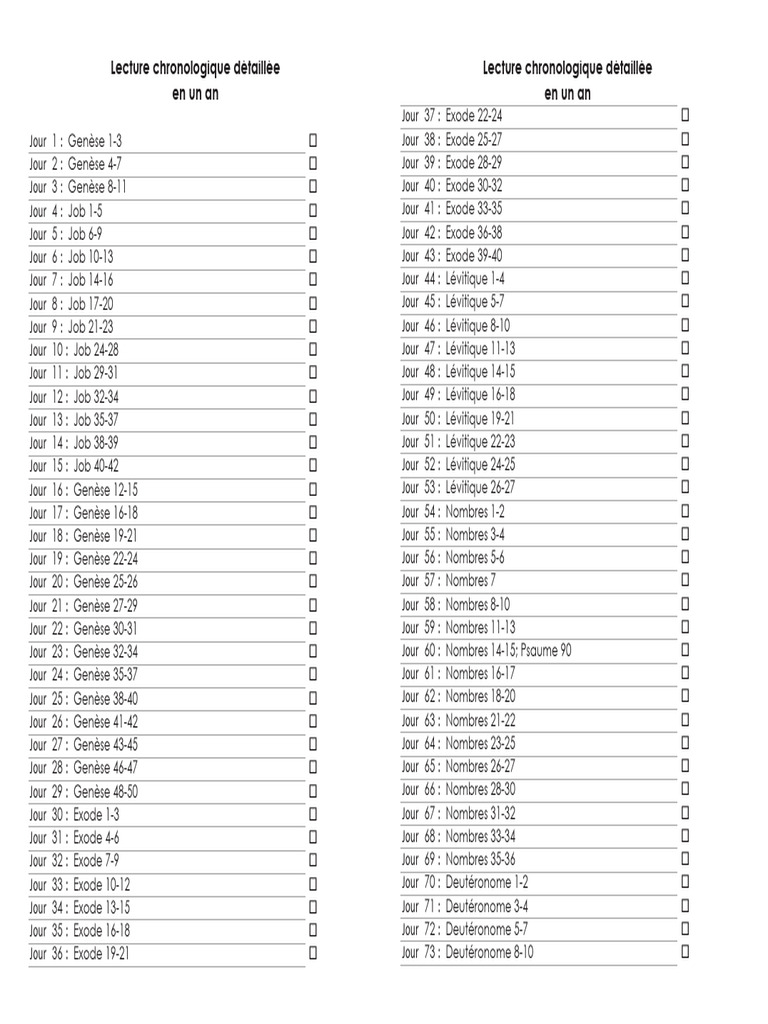Plan de lecture biblique en 1 an | PDF | Livres sur la Bible hébraïque ...