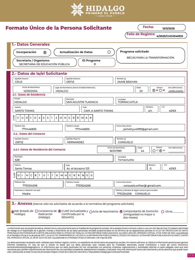 Formato Único de La Persona Solicitante | PDF | Privacidad