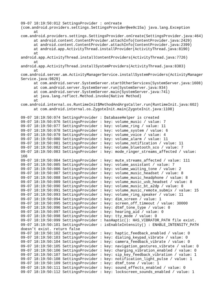 Android SettingsProvider Log Analysis | PDF | Java (Programming ...