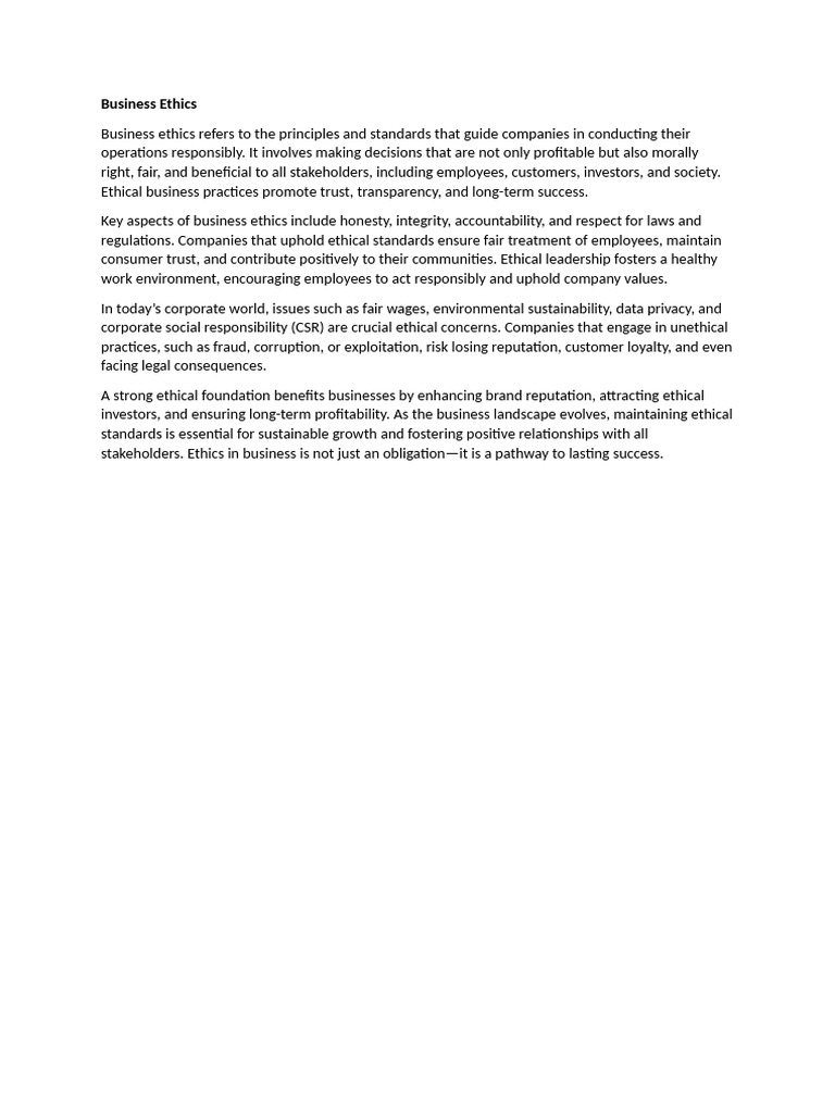 Understanding Business Ethics Principles | PDF