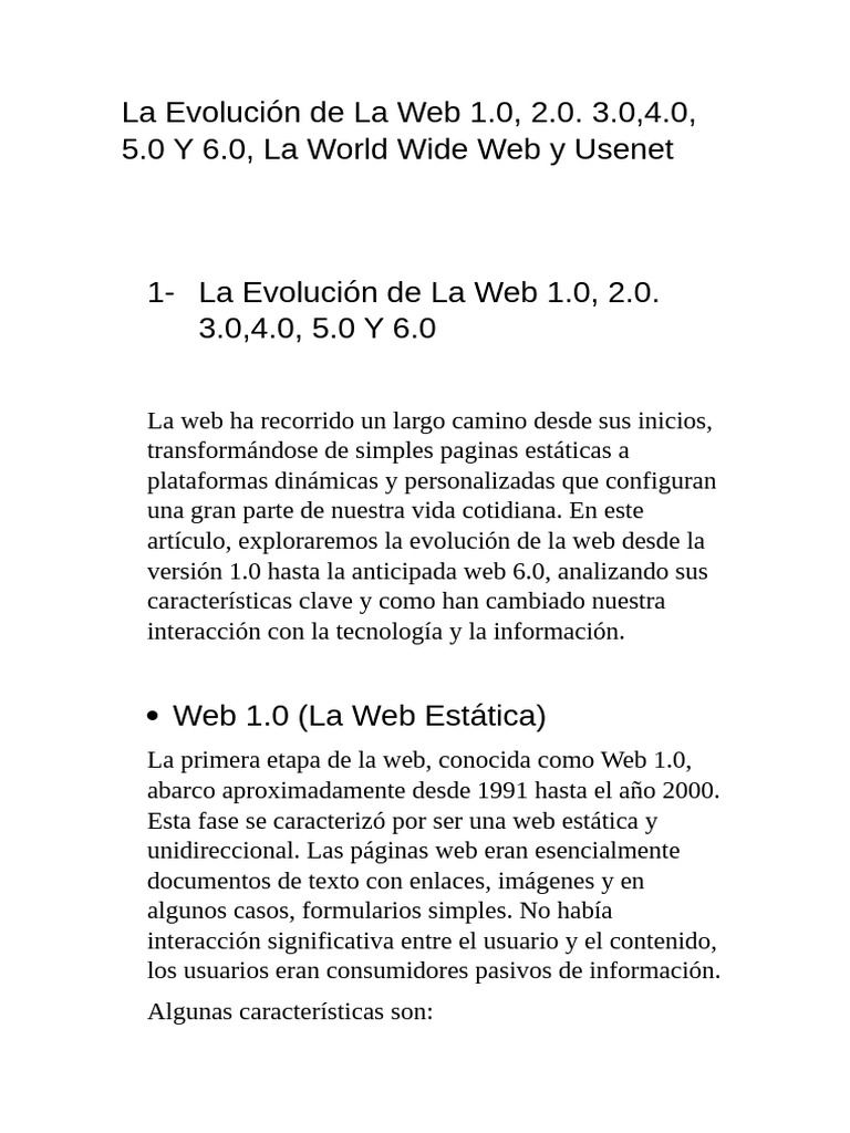 Evolución de la Web: 1.0 a 6.0 | PDF | Red mundial | Internet y web