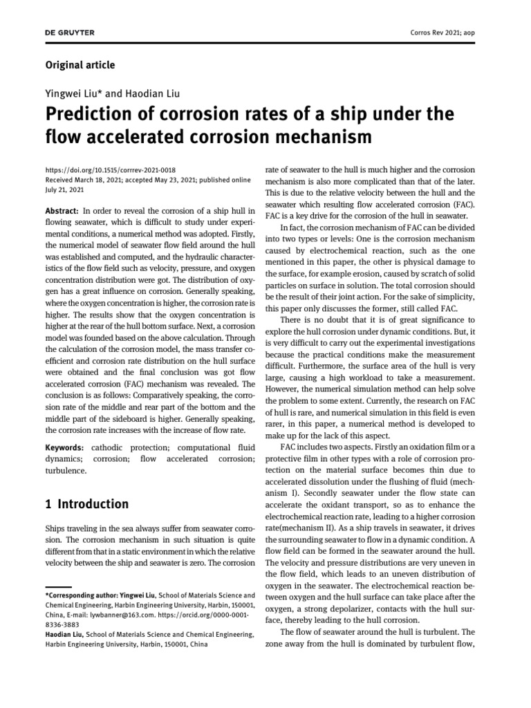 Predicting Ship Corrosion Rates Under FAC | PDF | Fluid Dynamics ...