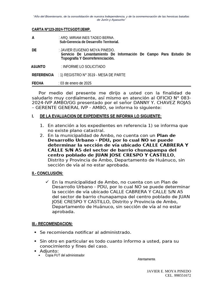 Carta Nº-123-Informe Lo Solicitado | PDF