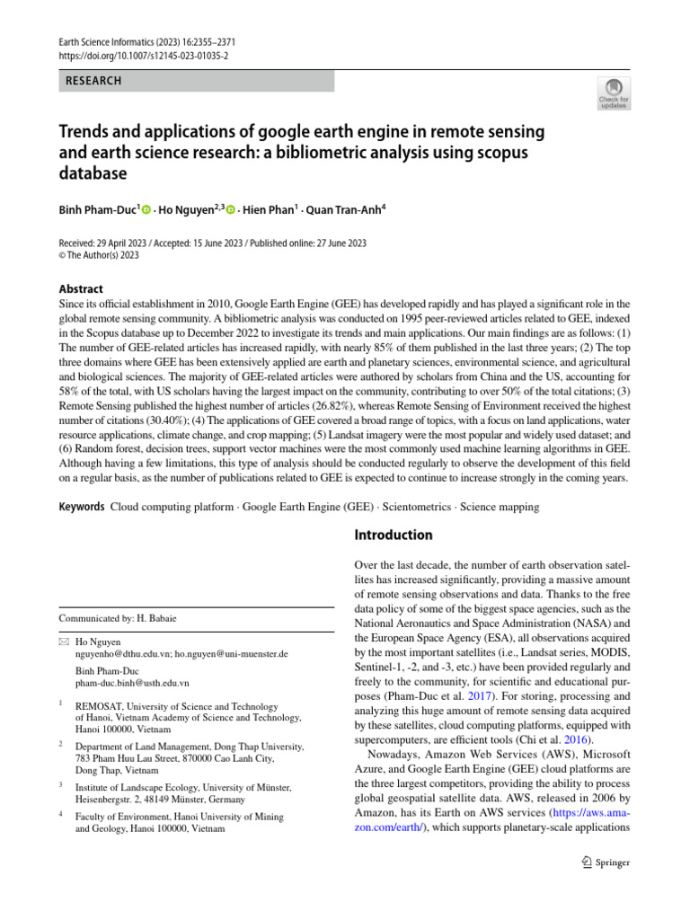 Google Earth Engine: Trends & Applications | PDF | Remote Sensing ...