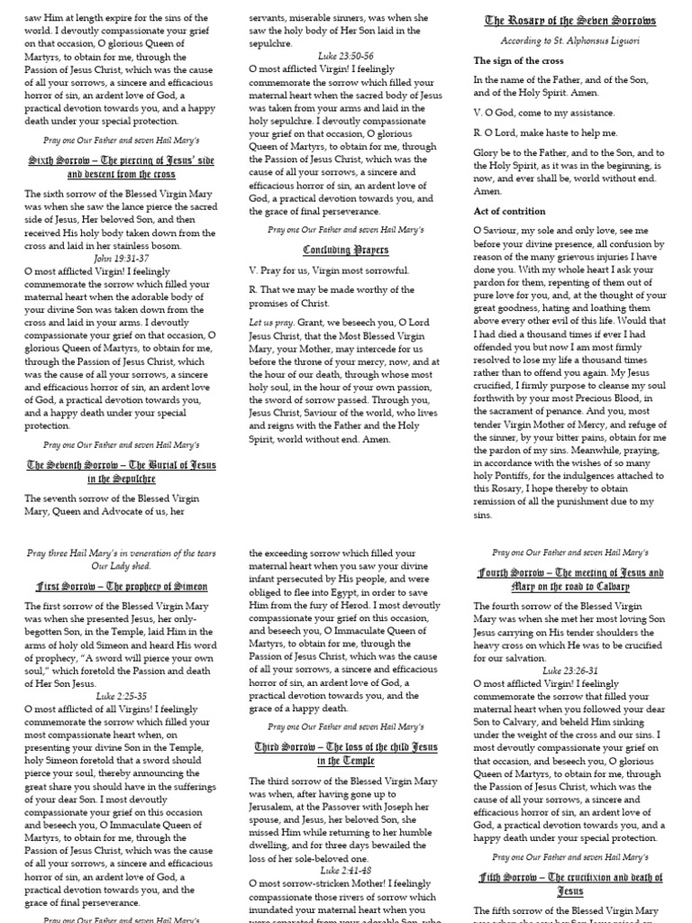 Rosary of the Seven Sorrows Guide | PDF | Mary, Mother Of Jesus | Jesus