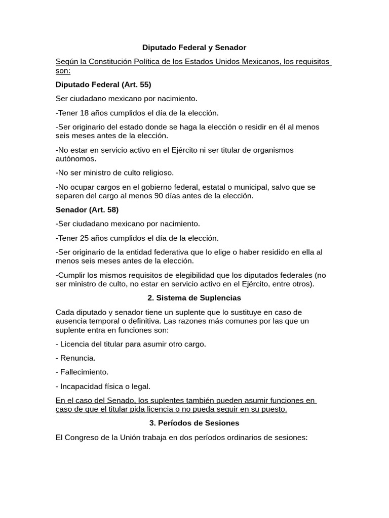 Requisitos para ser Senador en México | PDF | Legislador | Politica de ...