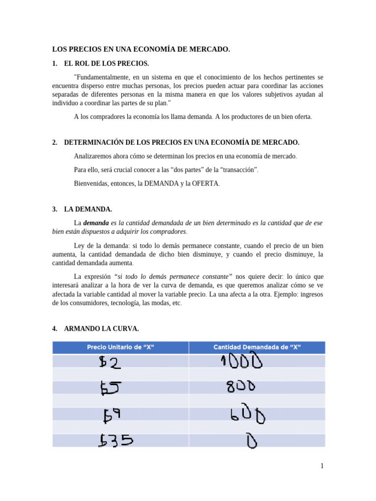 Precios y su Determinación en Mercados | PDF | Oferta y demanda ...