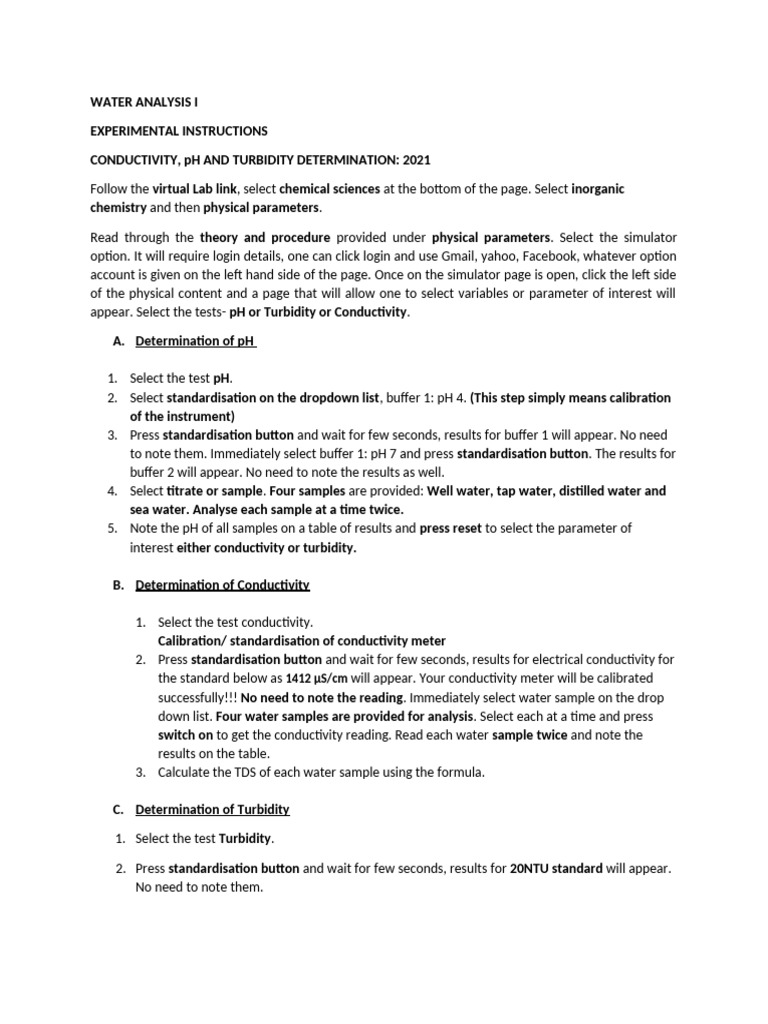 Water Conductivity and Turbidity Analysis | PDF | Ph | Water