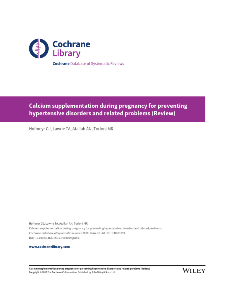 Calcium Supplementation During Pregnancy For Preventinghypertensive ...