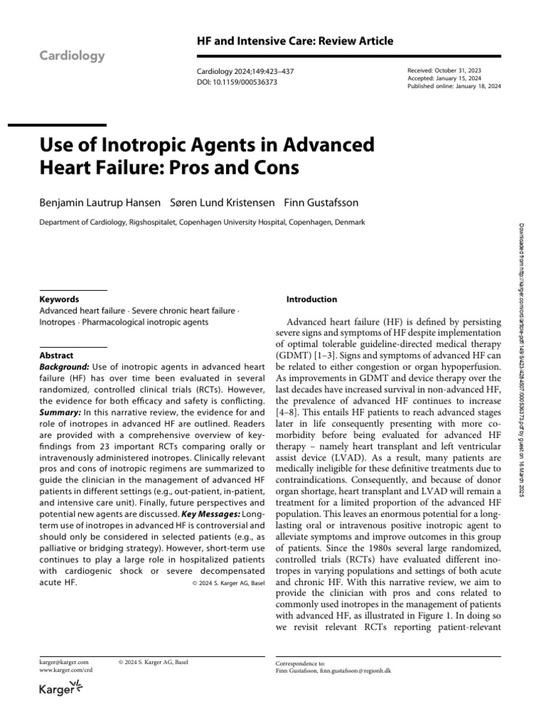 Inotropic Agents in Advanced Heart Failure | PDF | Heart Failure ...