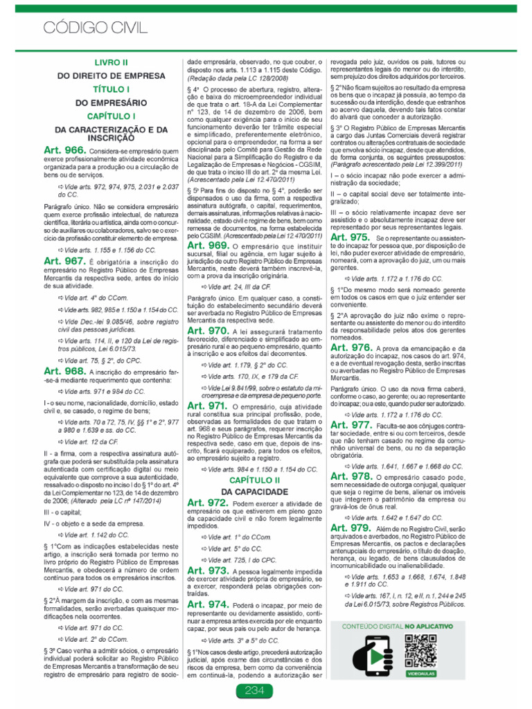 CODIGO-CIVIL - Lei N.º 10.406 de 2002 - Arts. 966 A 1195 | PDF