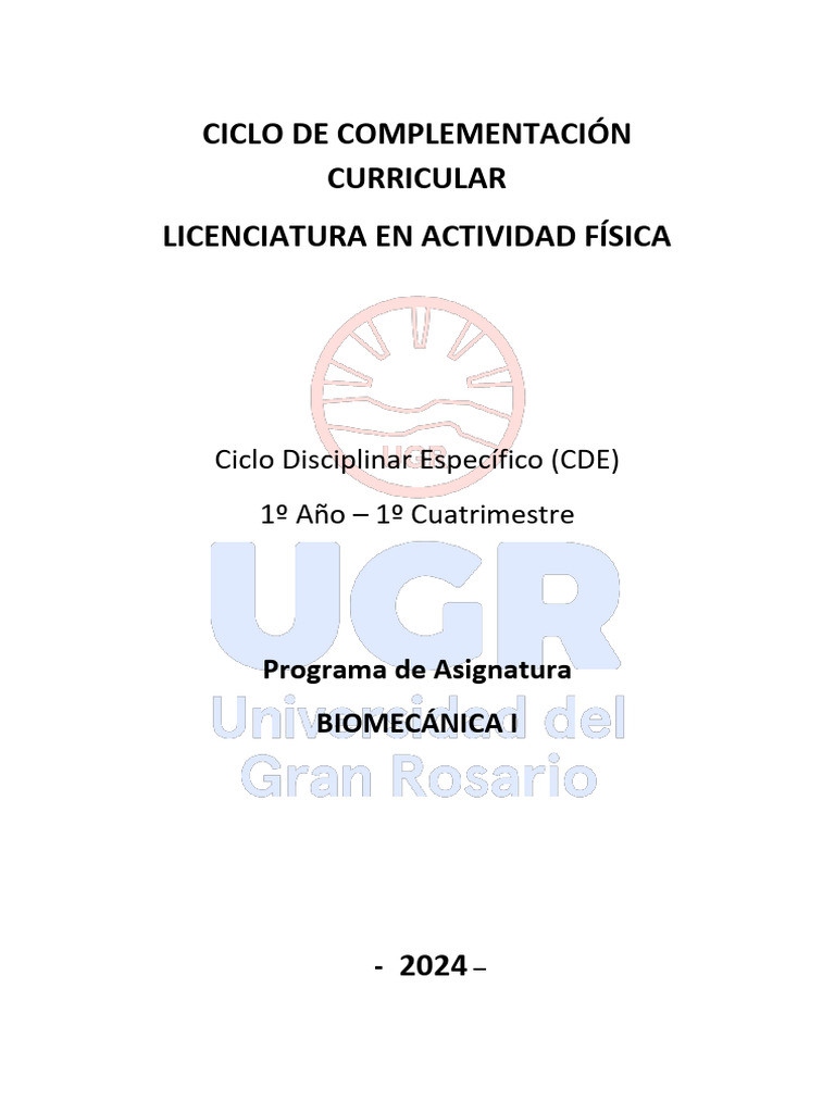 Programa Biomecánica I CCAF - 2024 | PDF | Músculo | Biomecánica