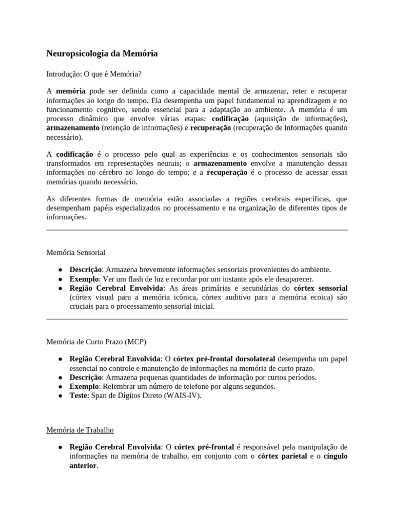 Neuropsicologia Da Memória | PDF | Memória | Amnésia