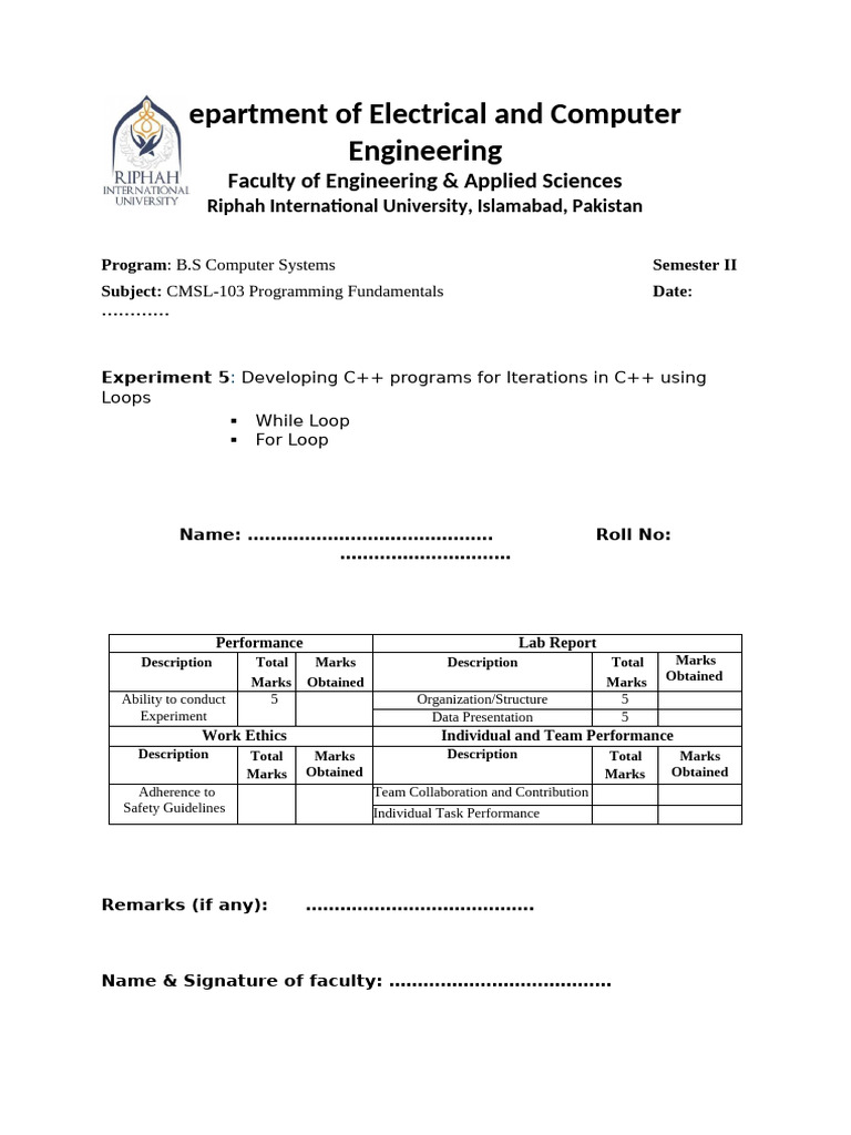 C++ Loop Programming Fundamentals Lab | PDF | Control Flow | Object ...