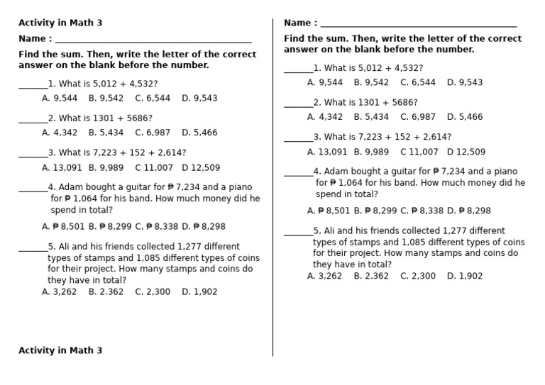 Activity in Math 3_Demo | PDF