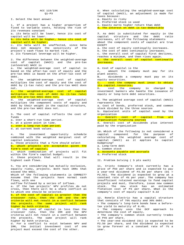 Cost of Capital and WACC Analysis | PDF | Cost Of Capital | Capital ...