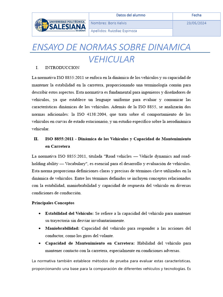 Normativa ISO 8855: Dinámica Vehicular | PDF | Aerodinámica | Túnel de ...