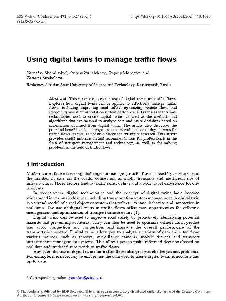 Digital Twins for Traffic Management | PDF | Traffic | System