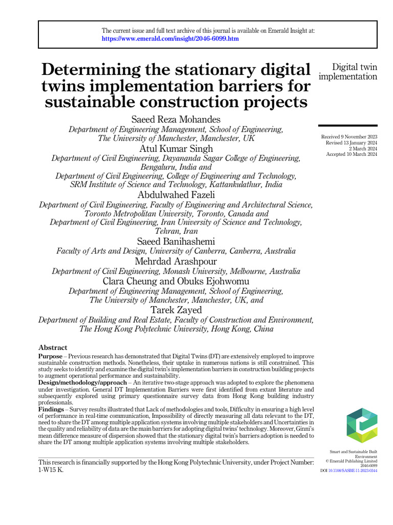 Barriers to Digital Twin Adoption in Construction | PDF | Life Cycle ...