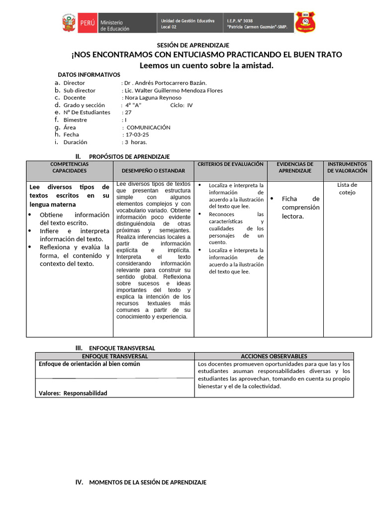 Sesion de Comunicación 17-3-25 | PDF | Enseñando | Aprendizaje