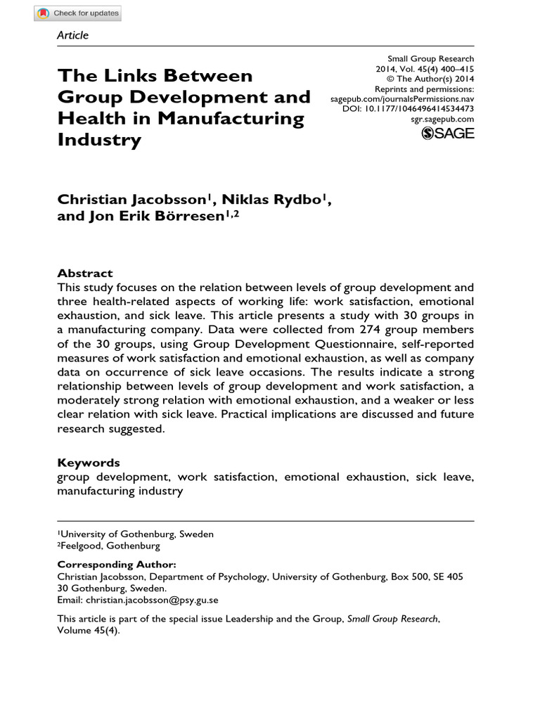 Jacobsson Et Al 2014 The Links Between Group Development and Health in ...