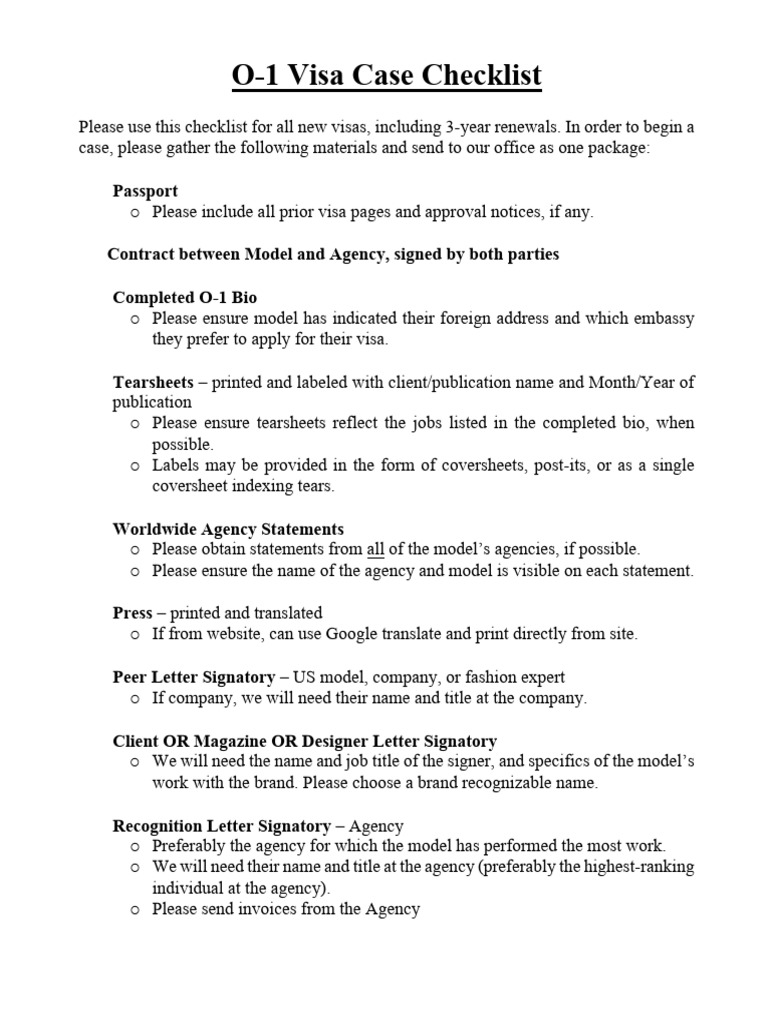 O-1 Visa Document Checklist | PDF