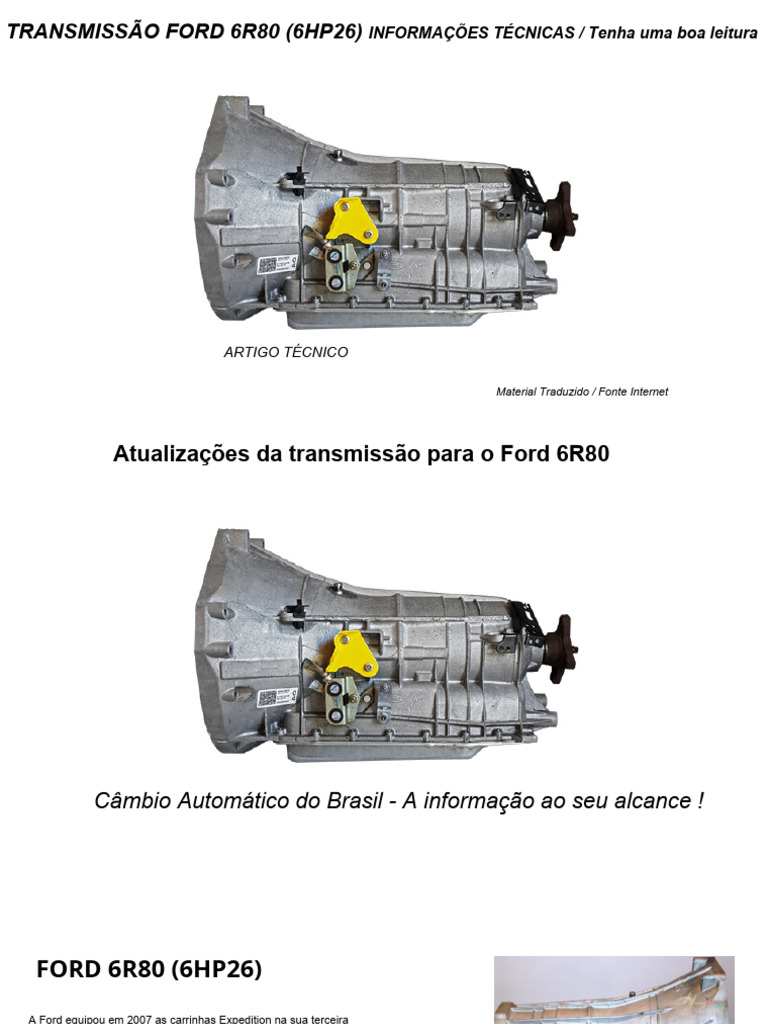 Informações Técnicas da Transmissão Ford 6R80 | PDF | Válvula ...