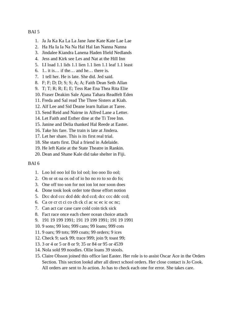 BAI 5 and 6: Language and Order Exercises | PDF