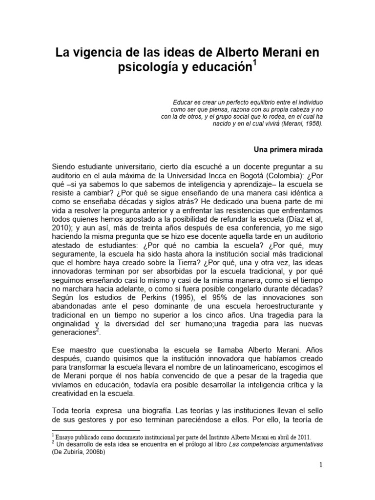 Legado de Alberto Merani en Educación | PDF | Sicología | Aprendizaje
