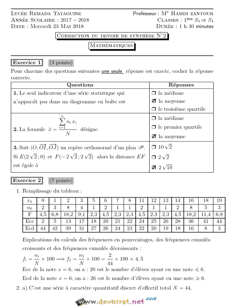 Correction Devoir Math 1ère S N°2 | PDF | Géométrie euclidienne ...