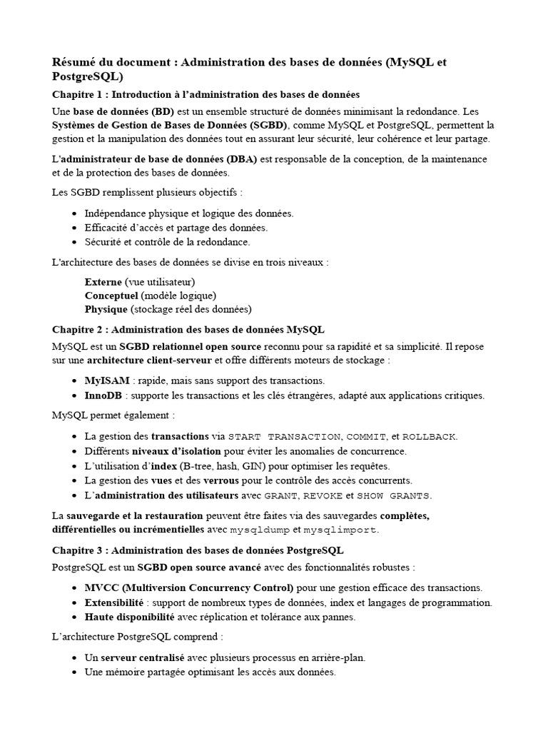 Administration MySQL et PostgreSQL | PDF | Bases de données | MySQL