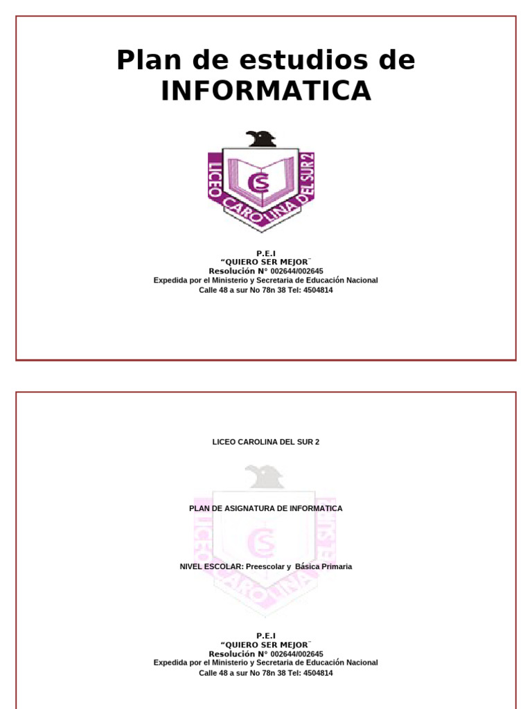 Plan de Estudios de Informática Escolar | PDF | Diseño | Educación primaria