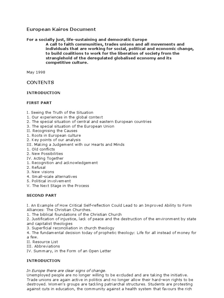 European Kairos Document for Justice | PDF | European Union | Neoliberalism