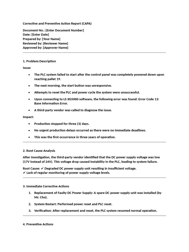 PLC System Failure: DC Power Issue Report | PDF