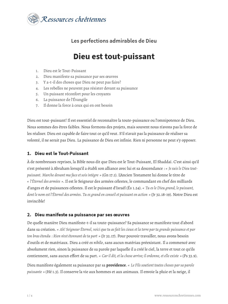 La Toute-Puissance de Dieu | PDF | Dieu | Doctrines et croyances ...
