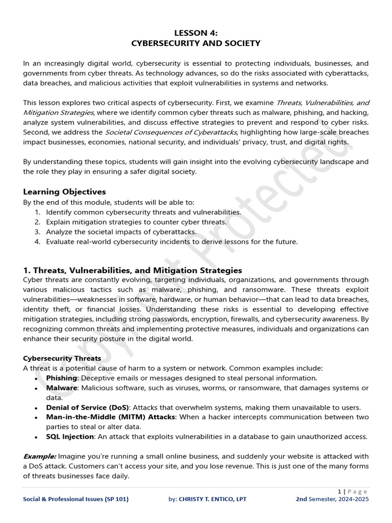 Cybersecurity Threats and Societal Impact | PDF | Computer Security ...