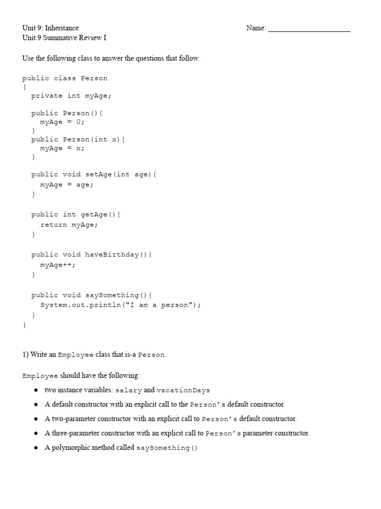 Unit 9 Summative Review I | PDF | Constructor (Object Oriented ...