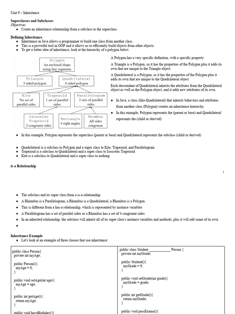 Java Inheritance and Class Examples | PDF | Inheritance (Object ...
