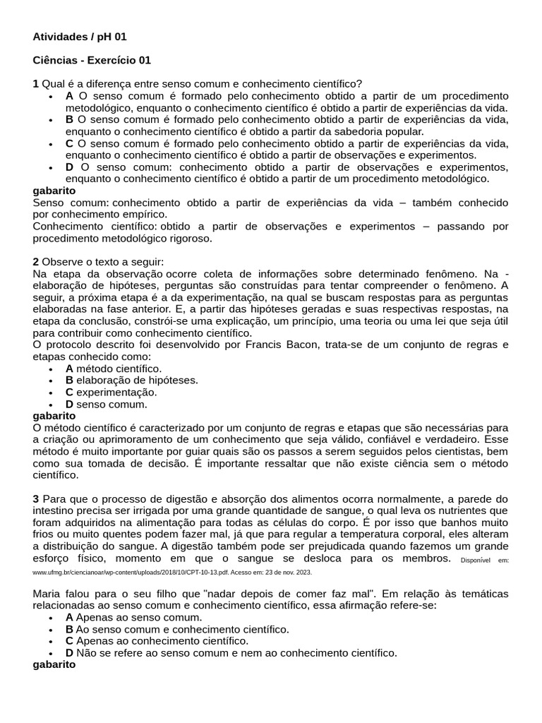 Senso Comum e Conhecimento Científico | PDF | Science | Seleção natural
