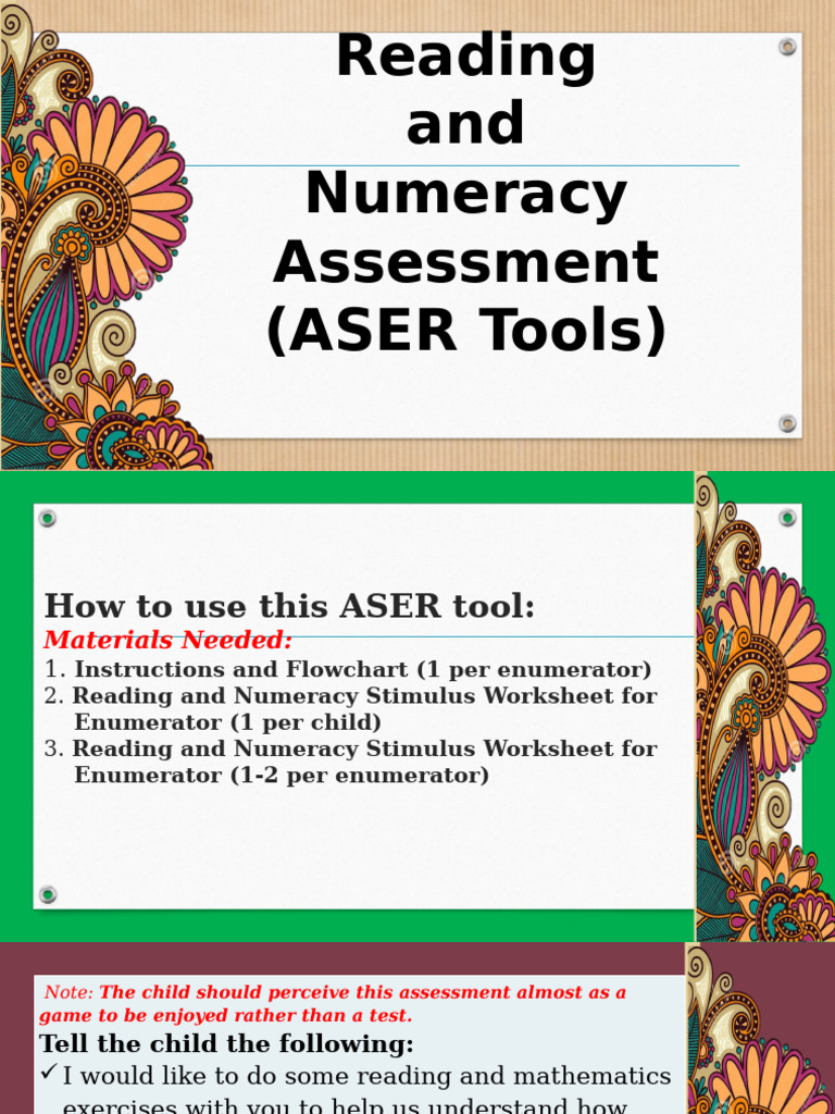 ASER Reading and Numeracy Assessment Guide | PDF | Worksheet ...