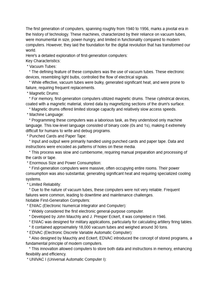 1st Generation Computers | PDF | Computer Science | Computer Hardware